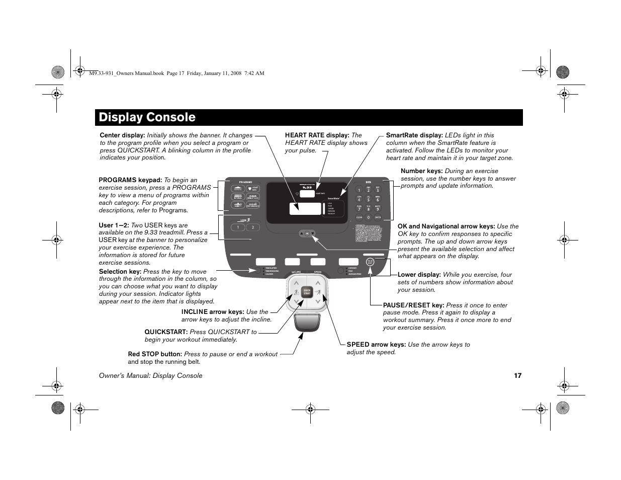 Display console, Copyright 2006 precor incorporated en | Precor LOW-IMPACT TREADMILLS 9.33 User Manual | Page 19 / 86