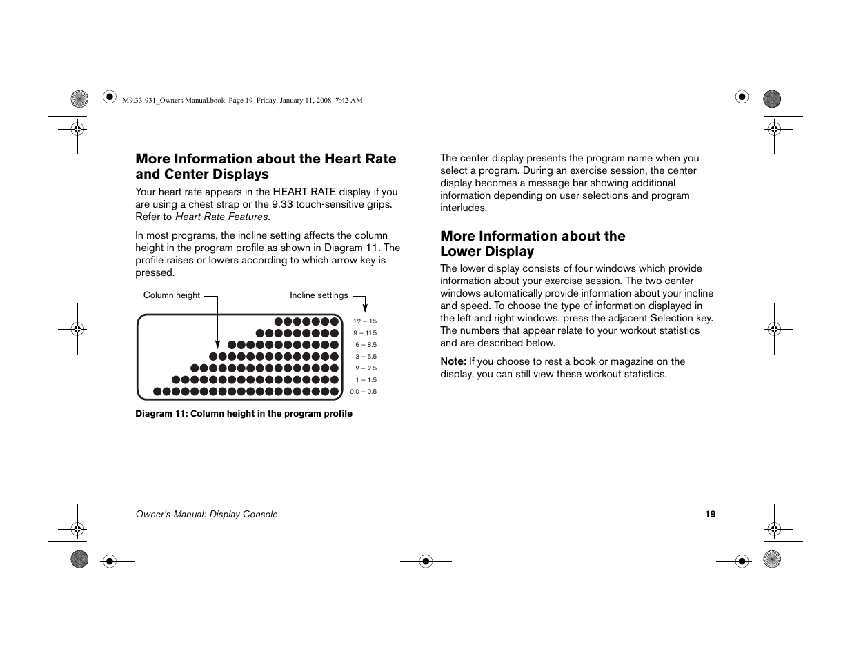 More information about the lower display | Precor LOW-IMPACT TREADMILLS 9.33 User Manual | Page 21 / 86