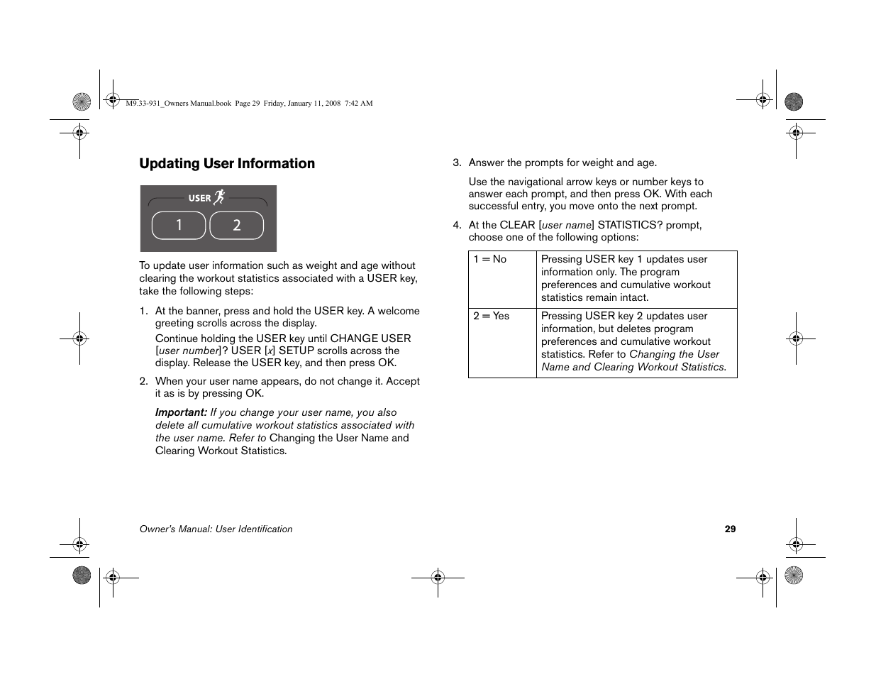 Updating user information | Precor LOW-IMPACT TREADMILLS 9.33 User Manual | Page 31 / 86