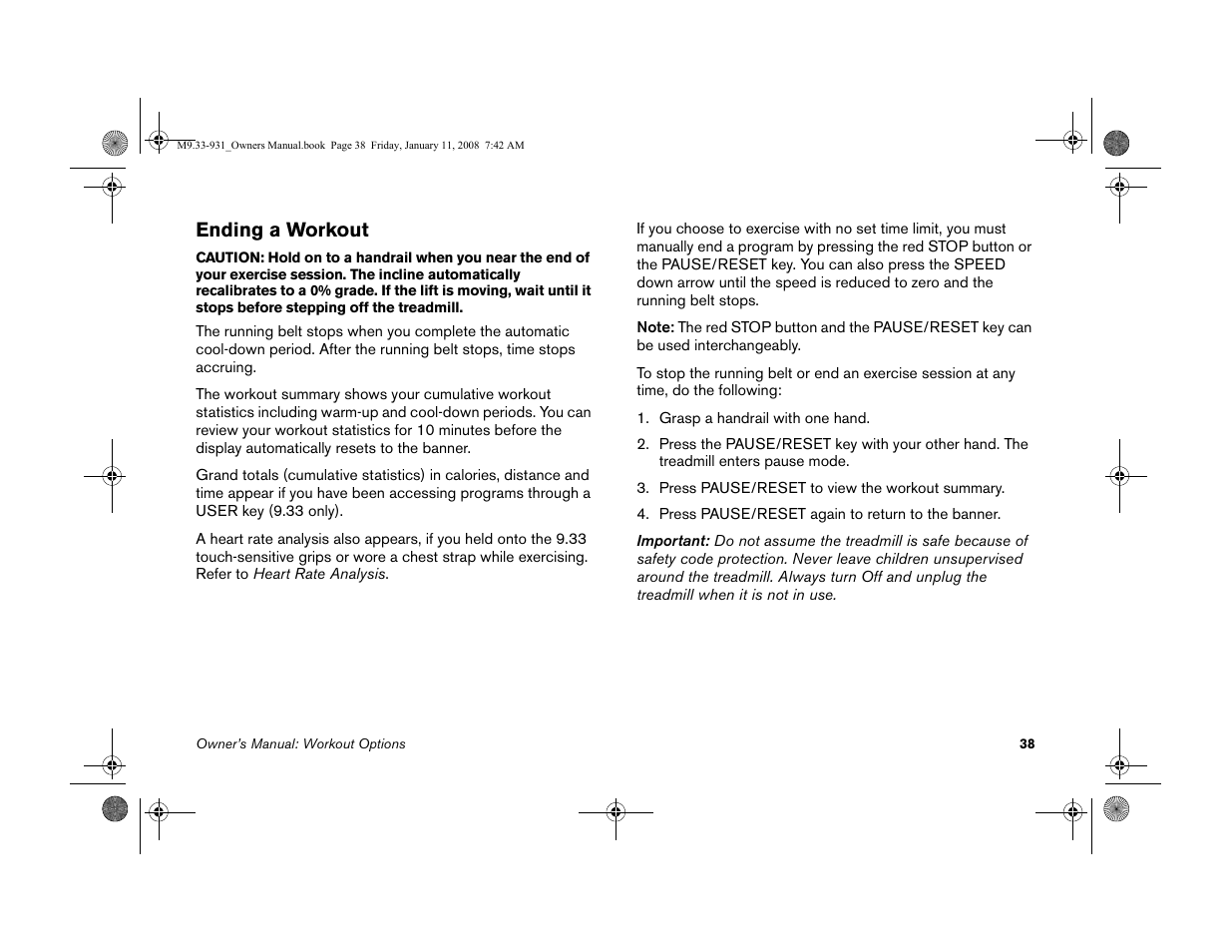 Ending a workout | Precor LOW-IMPACT TREADMILLS 9.33 User Manual | Page 40 / 86