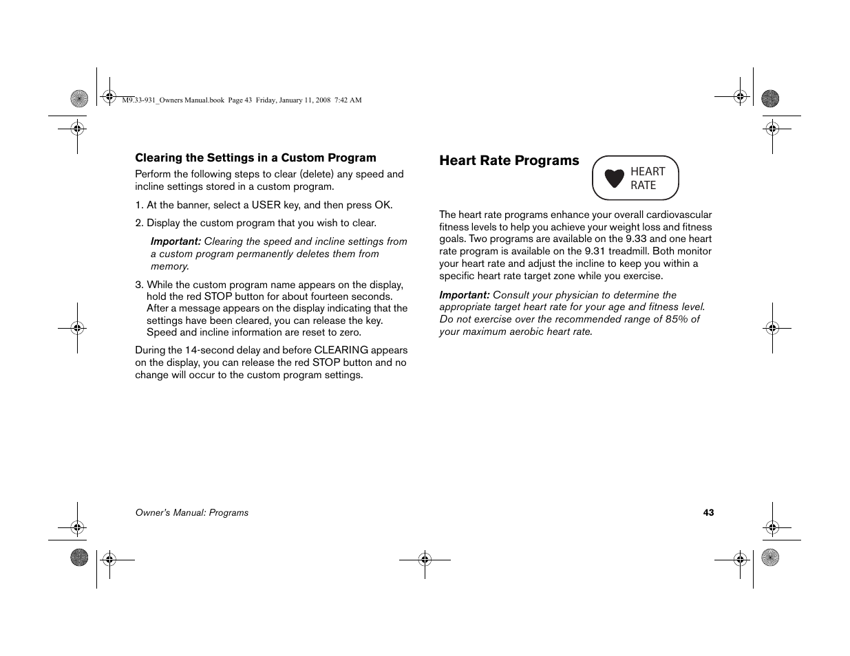 Heart rate programs | Precor LOW-IMPACT TREADMILLS 9.33 User Manual | Page 45 / 86