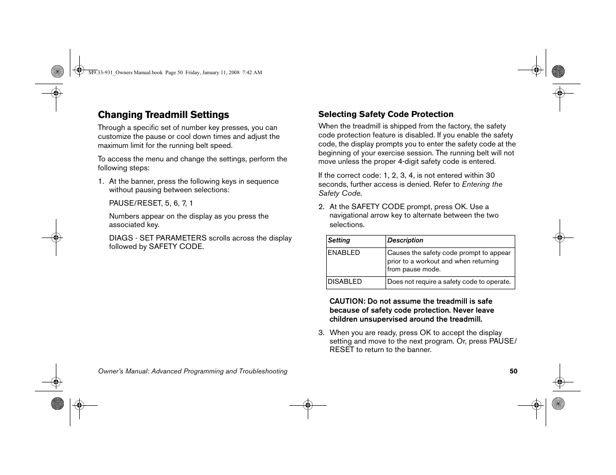 Changing treadmill settings | Precor LOW-IMPACT TREADMILLS 9.33 User Manual | Page 52 / 86