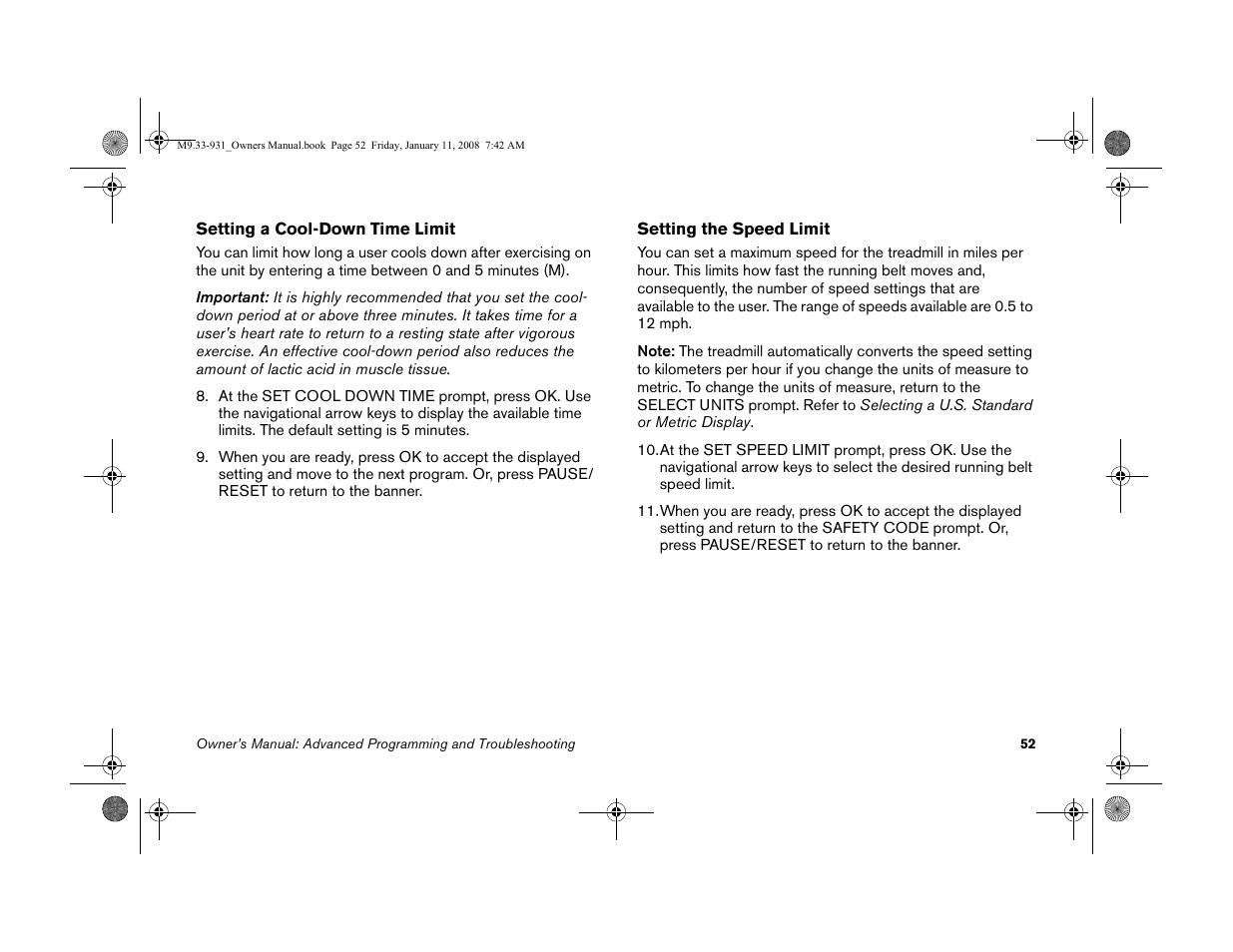 Precor LOW-IMPACT TREADMILLS 9.33 User Manual | Page 54 / 86