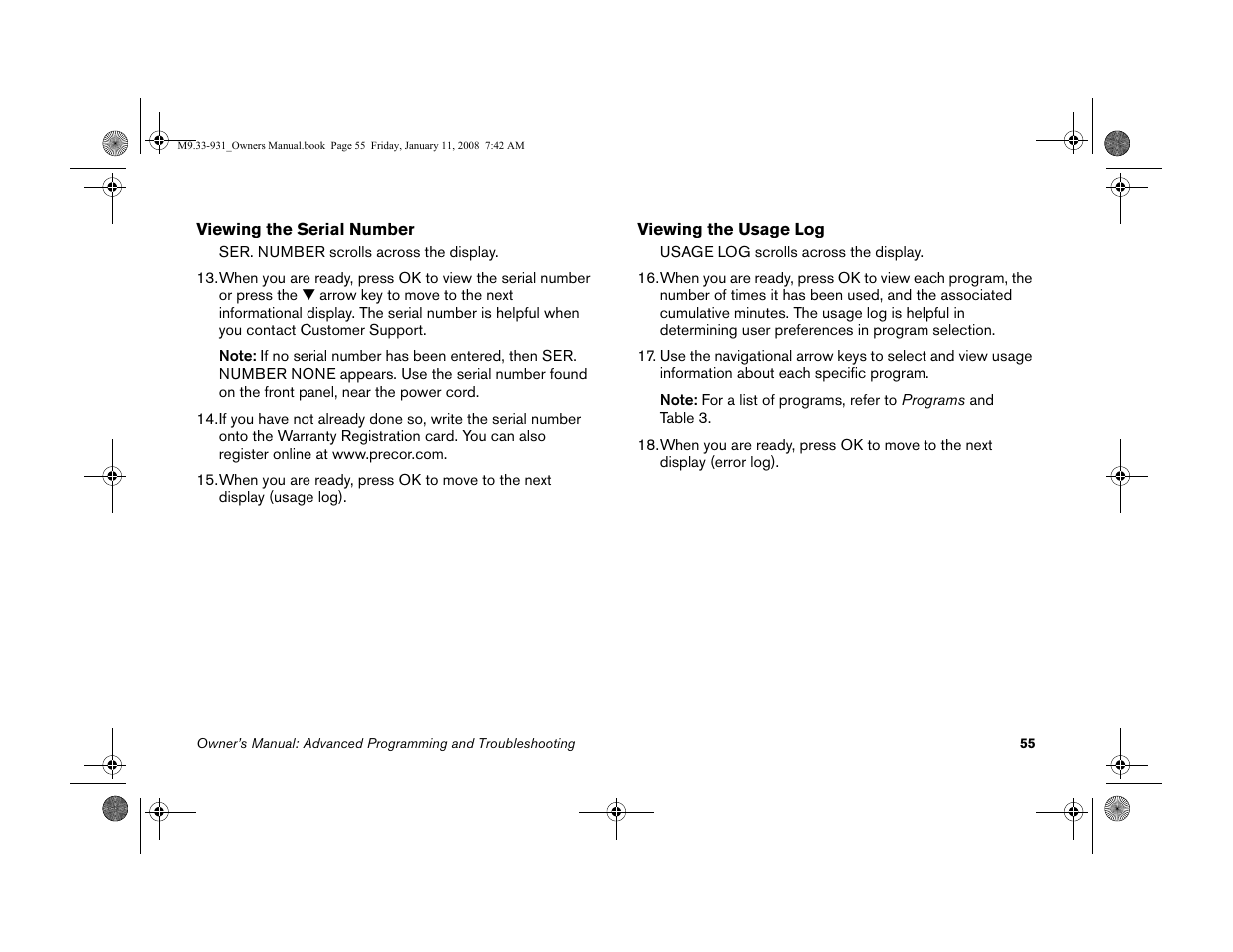 Precor LOW-IMPACT TREADMILLS 9.33 User Manual | Page 57 / 86