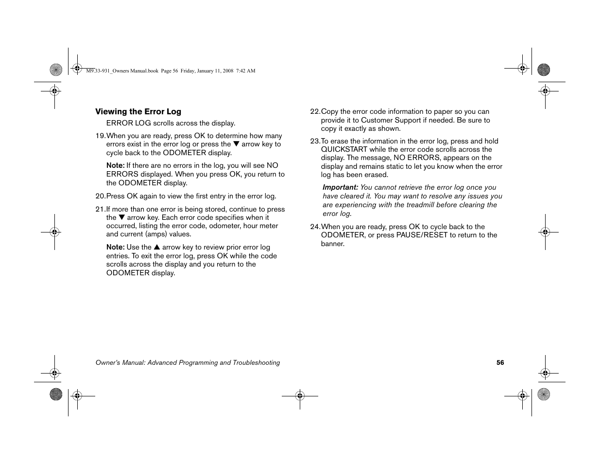 Precor LOW-IMPACT TREADMILLS 9.33 User Manual | Page 58 / 86