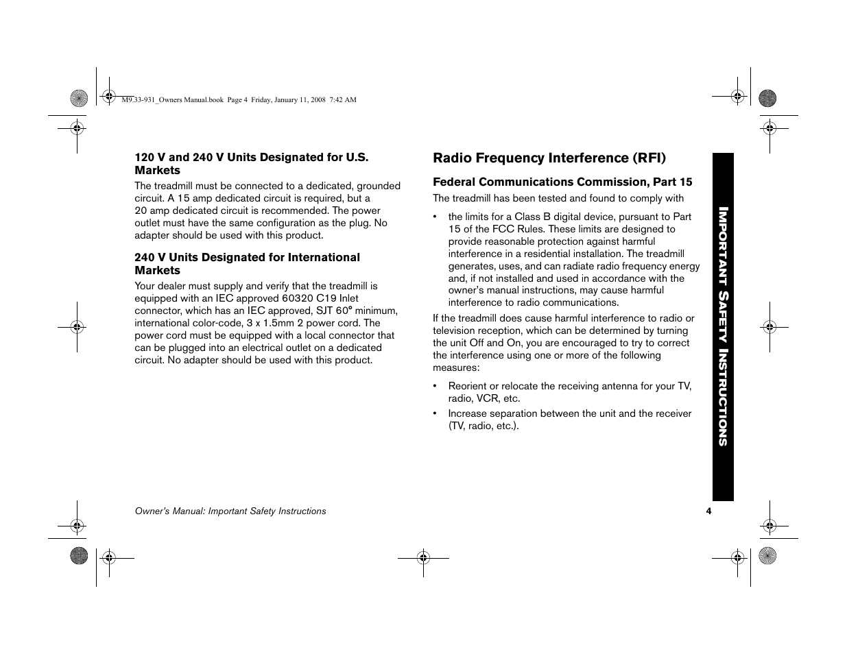 Radio frequency interference (rfi) | Precor LOW-IMPACT TREADMILLS 9.33 User Manual | Page 6 / 86