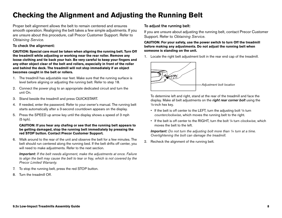 Precor LOW-IMPACT TREADMILLS 9.33 User Manual | Page 84 / 86