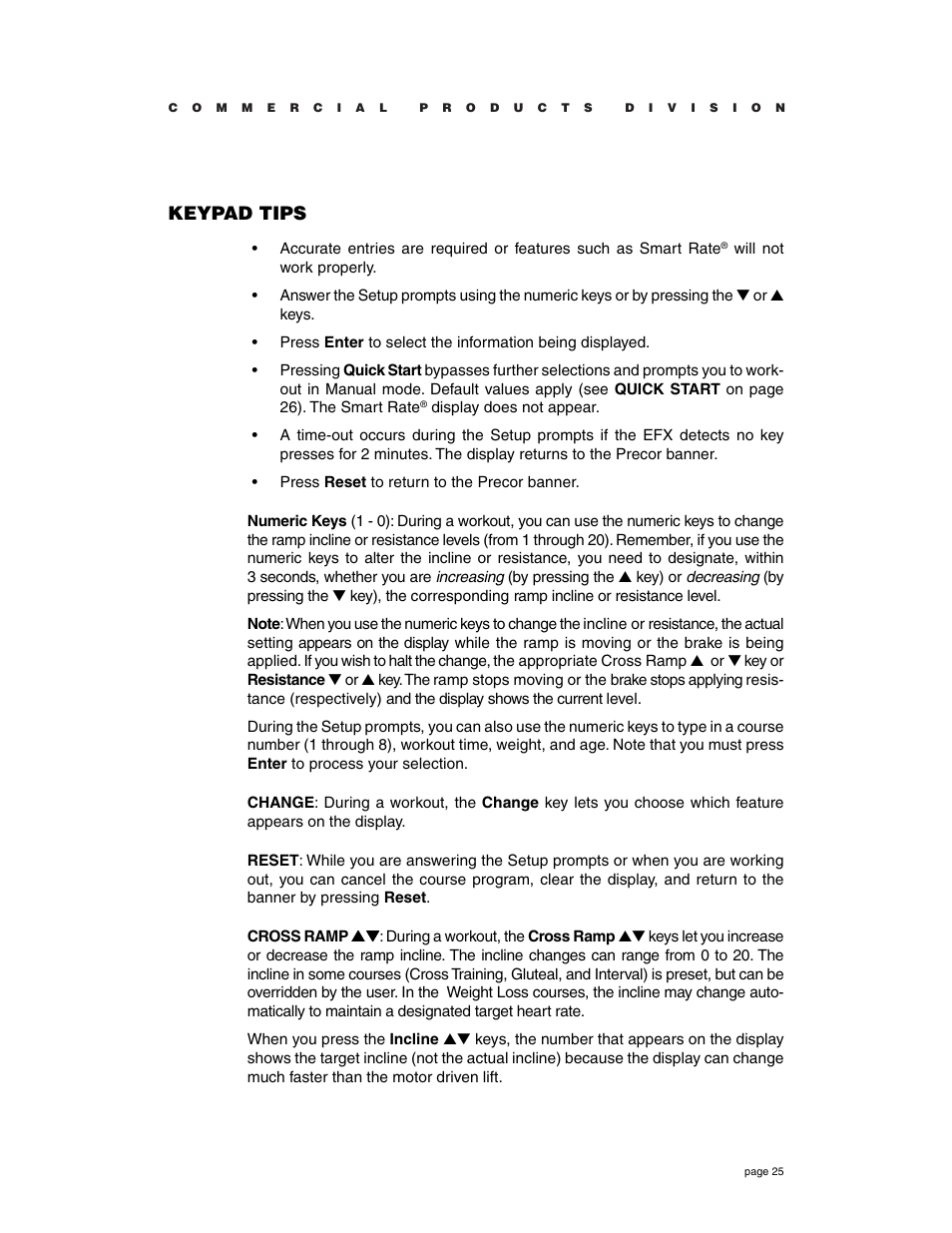 Keypad tips | Precor Commercial EFX EFX546 User Manual | Page 25 / 40