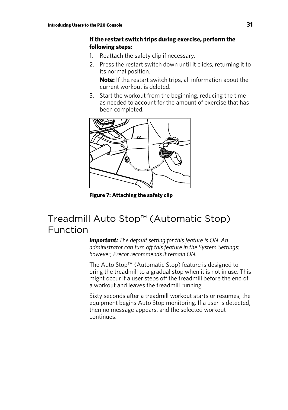 Treadmill auto stop™ (automatic stop) function | Precor p20 User Manual | Page 33 / 108