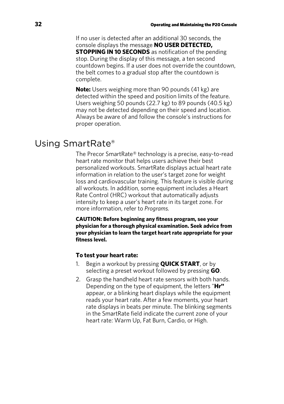 Using smartrate | Precor p20 User Manual | Page 34 / 108