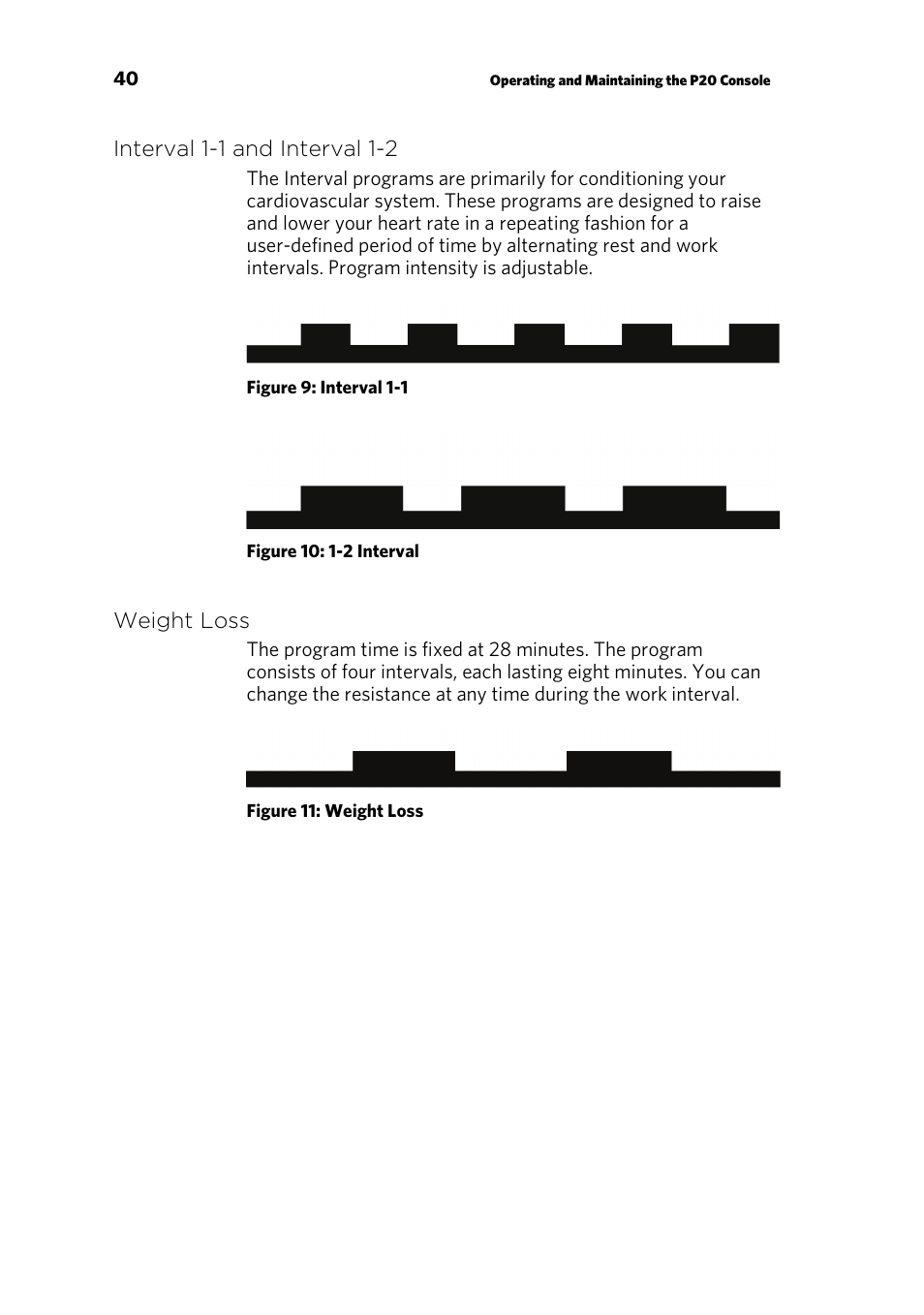 Interval 1-1 and interval 1-2, Weight loss | Precor p20 User Manual | Page 42 / 108