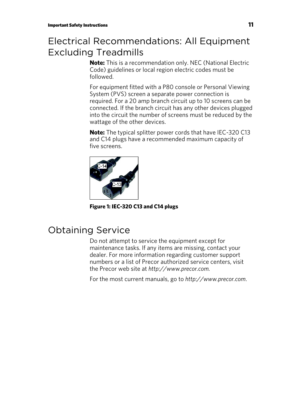 Obtaining service | Precor p20 User Manual | Page 61 / 108