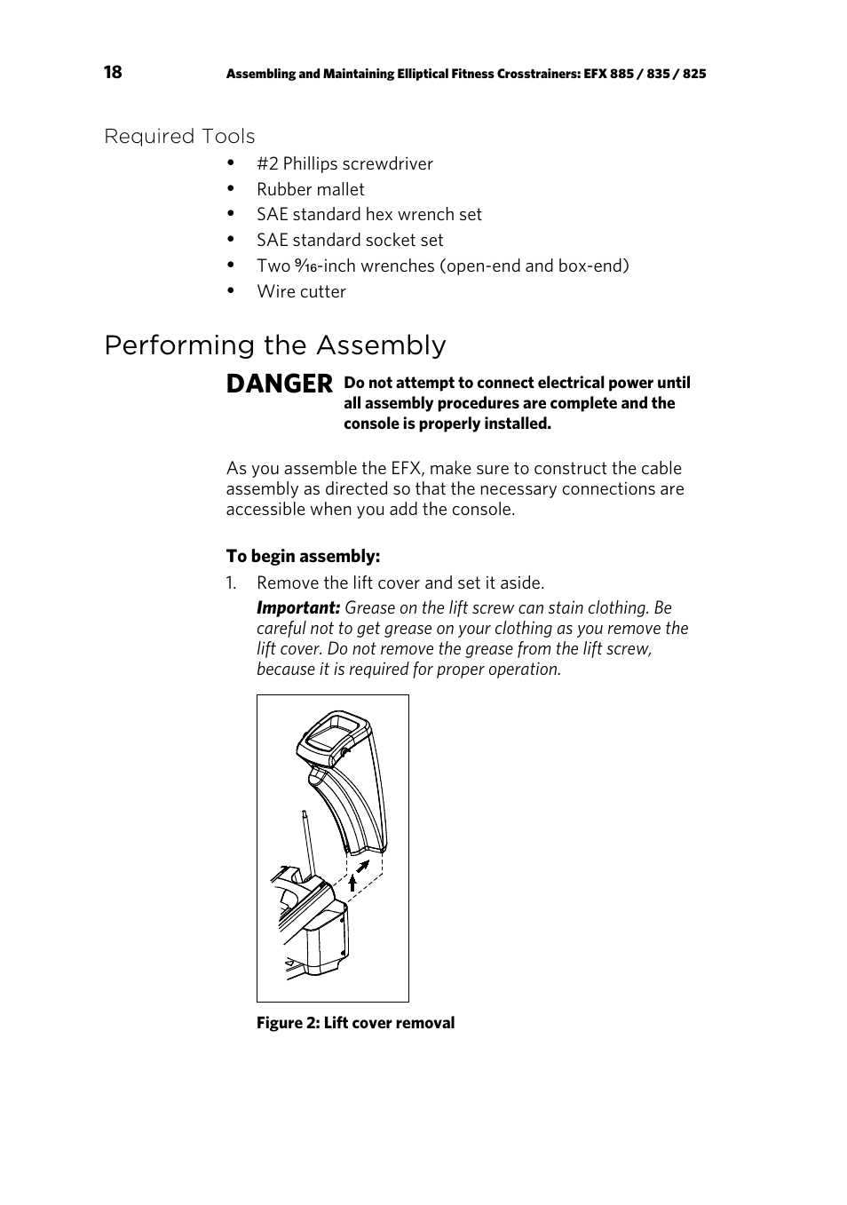 Performing the assembly, Performing the assembly danger | Precor p20 User Manual | Page 68 / 108