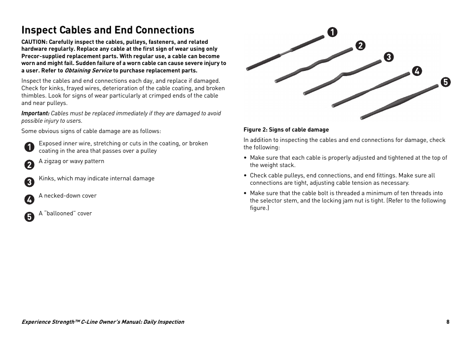 Inspect cables and end connections | Precor EXPERIENCE STRENGTHTM C-LINE CW34871-101 User Manual | Page 11 / 45