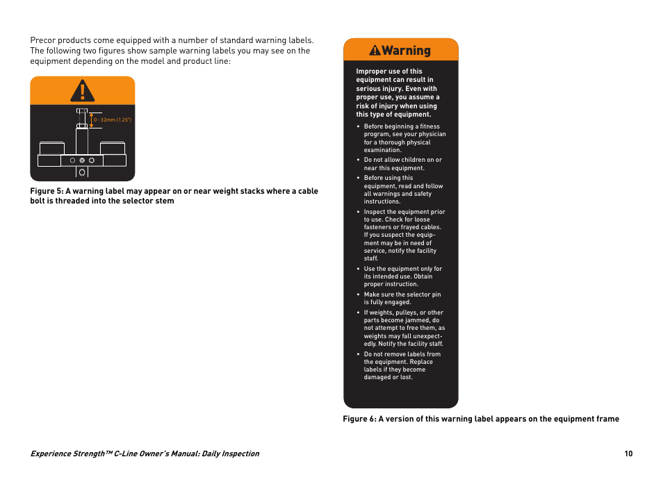Warning | Precor EXPERIENCE STRENGTHTM C-LINE CW34871-101 User Manual | Page 13 / 45