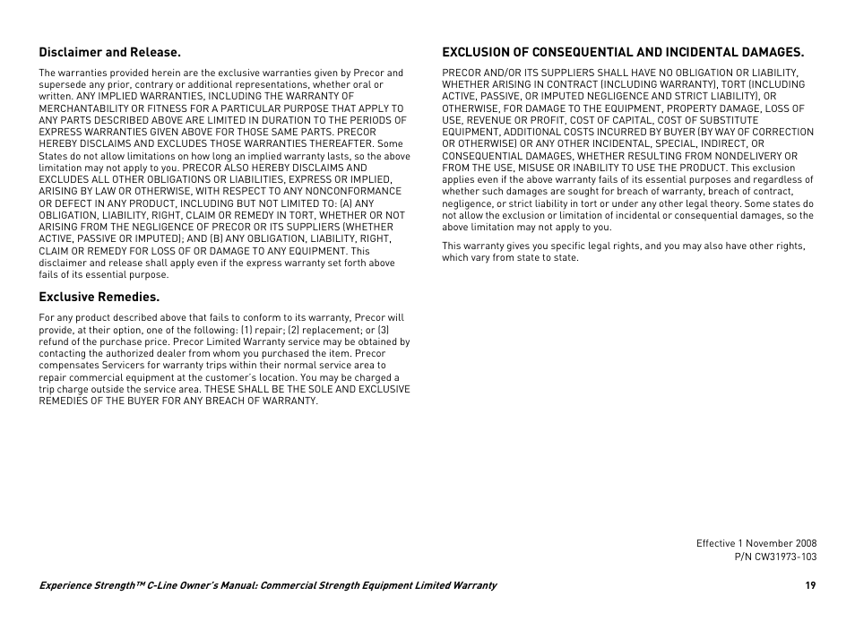 Precor EXPERIENCE STRENGTHTM C-LINE CW34871-101 User Manual | Page 22 / 45