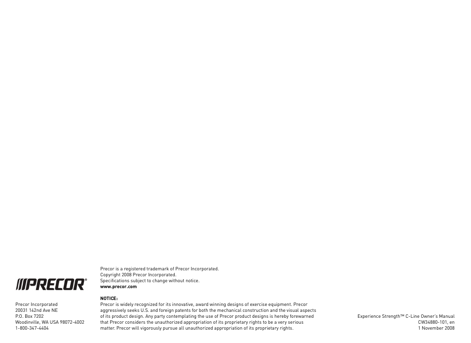 Precor EXPERIENCE STRENGTHTM C-LINE CW34871-101 User Manual | Page 25 / 45