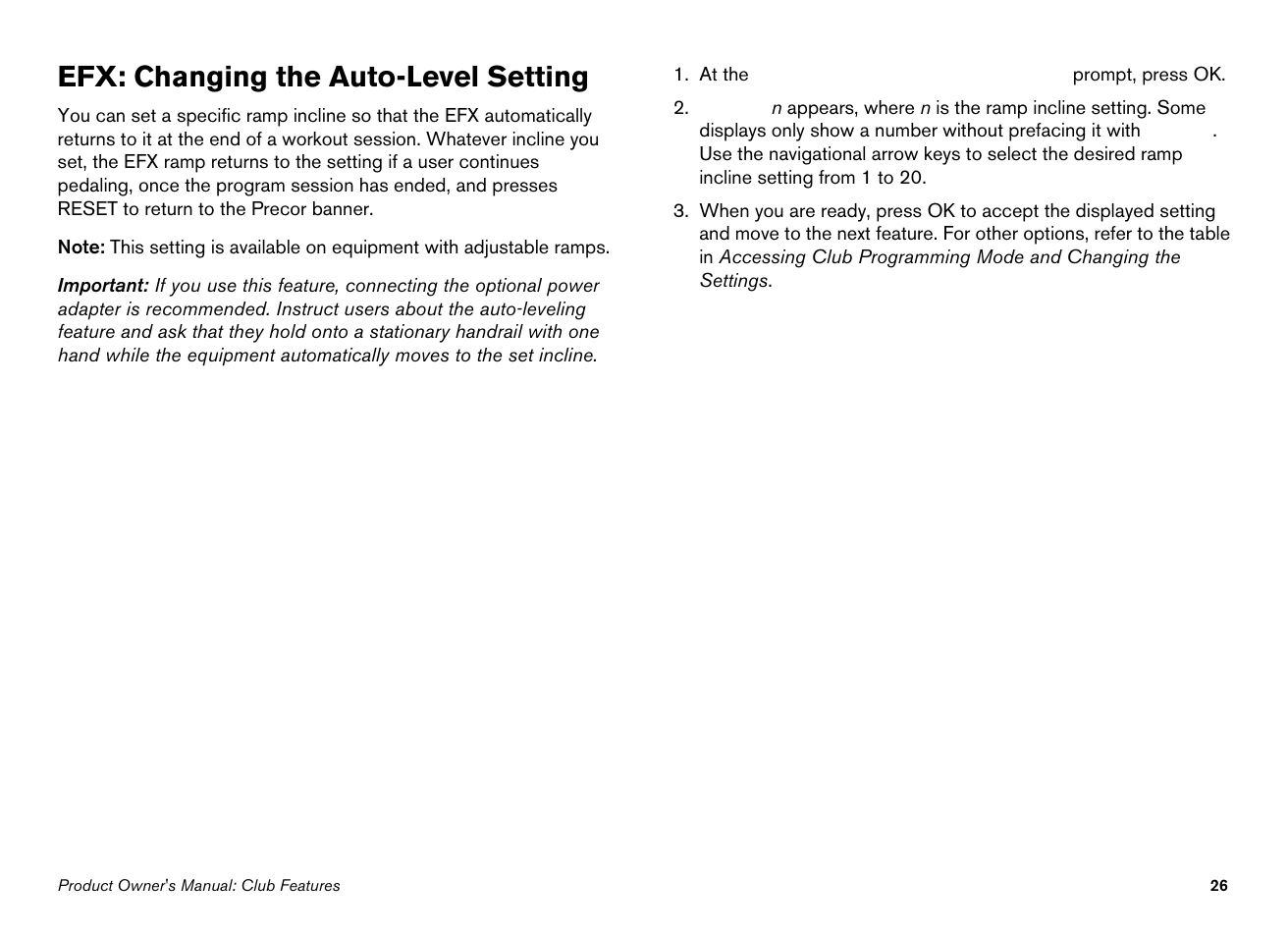 Efx: changing the auto-level setting | Precor 946i User Manual | Page 28 / 101