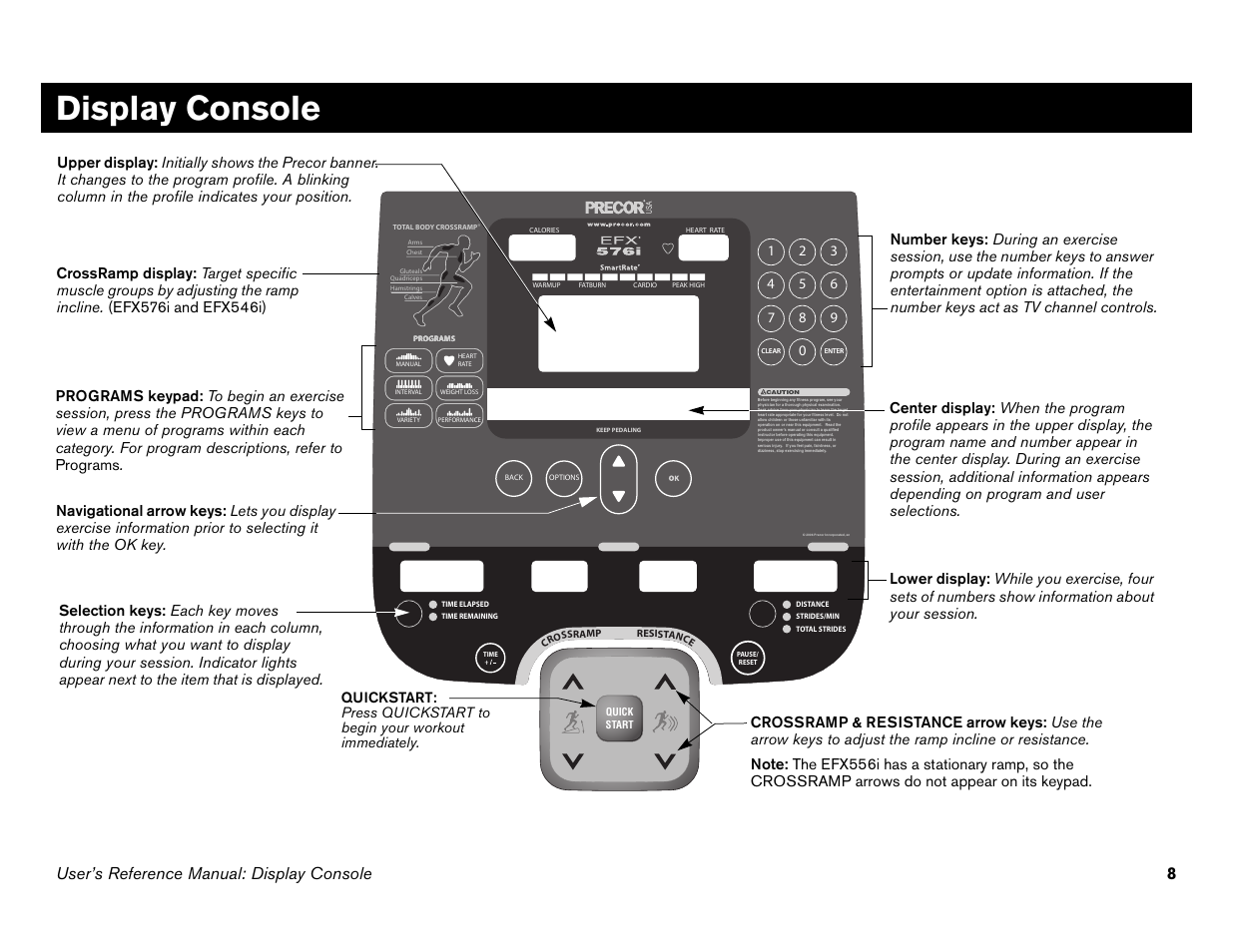 Display console, User’s reference manual: display console 8 | Precor 946i User Manual | Page 57 / 101