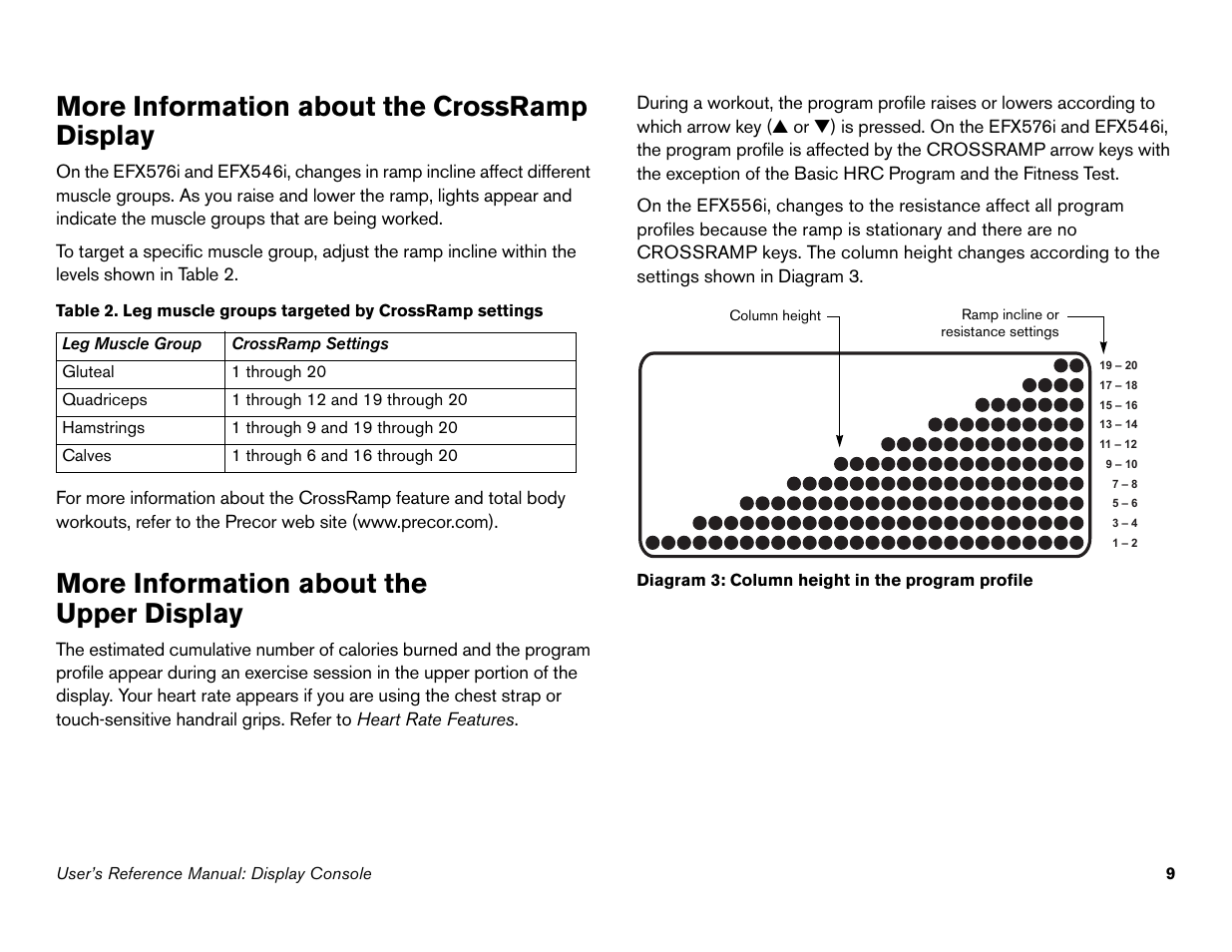 More information about the crossramp display, More information about the upper display | Precor 946i User Manual | Page 58 / 101