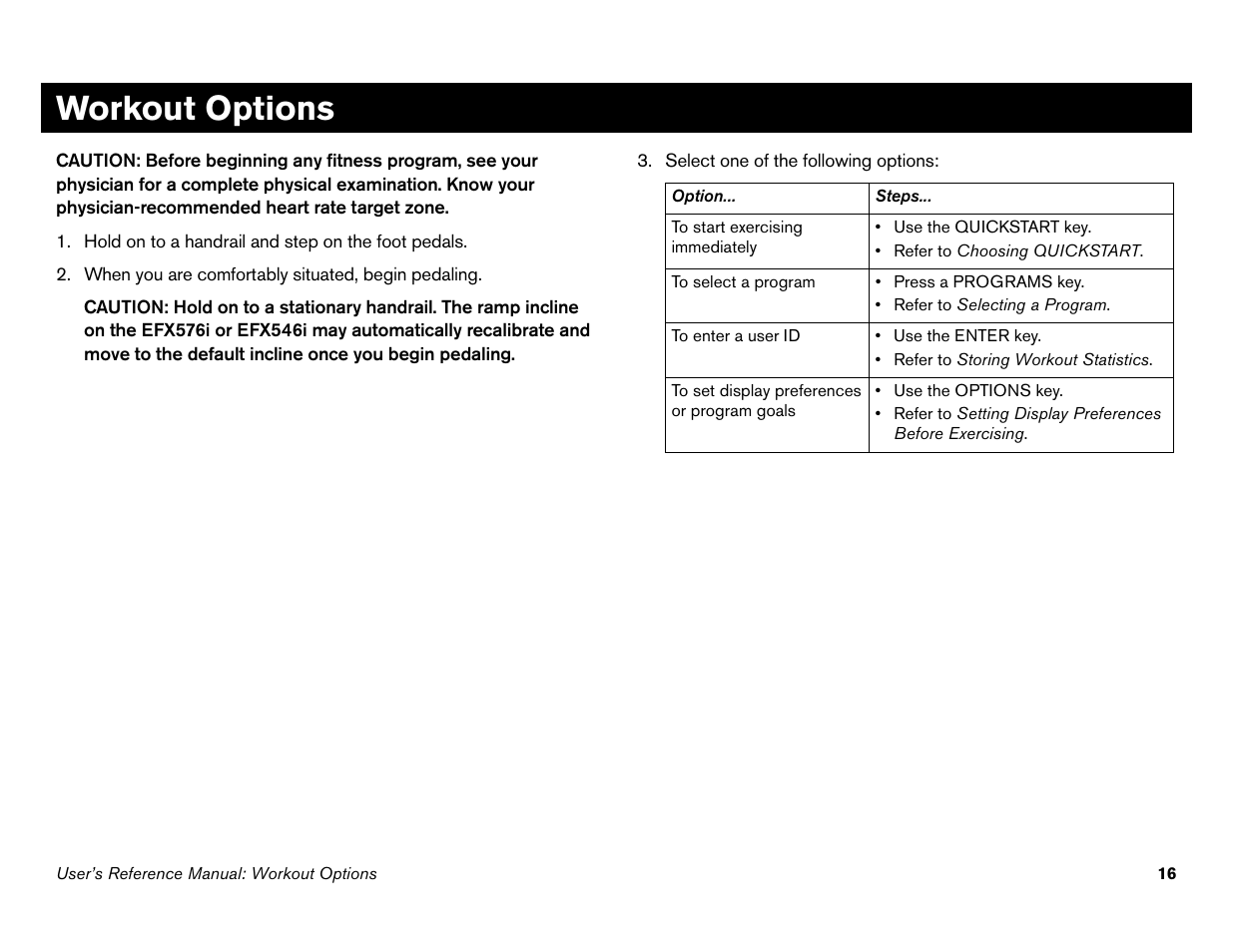 Workout options | Precor 946i User Manual | Page 65 / 101