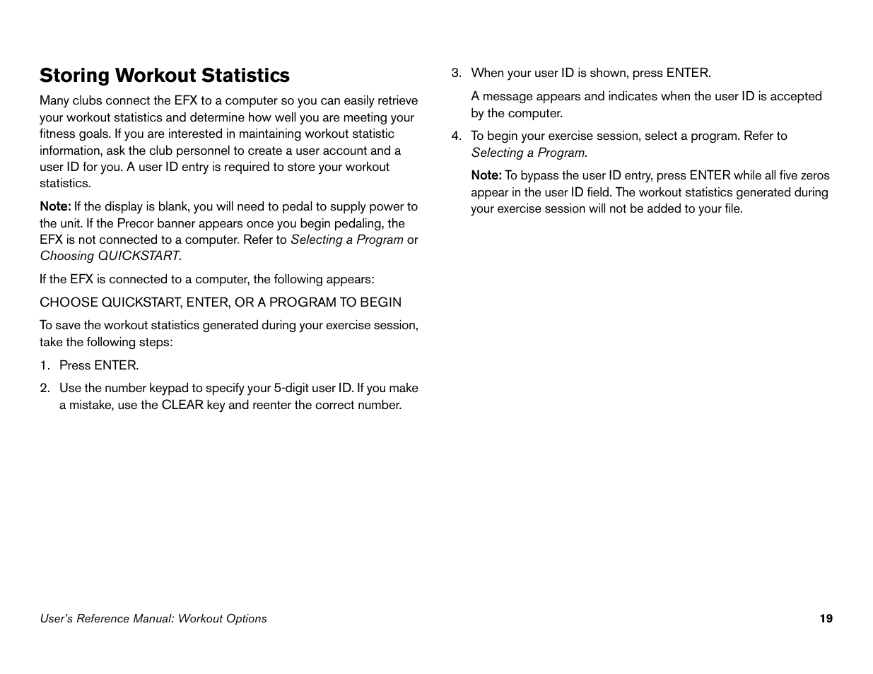 Storing workout statistics | Precor 946i User Manual | Page 68 / 101