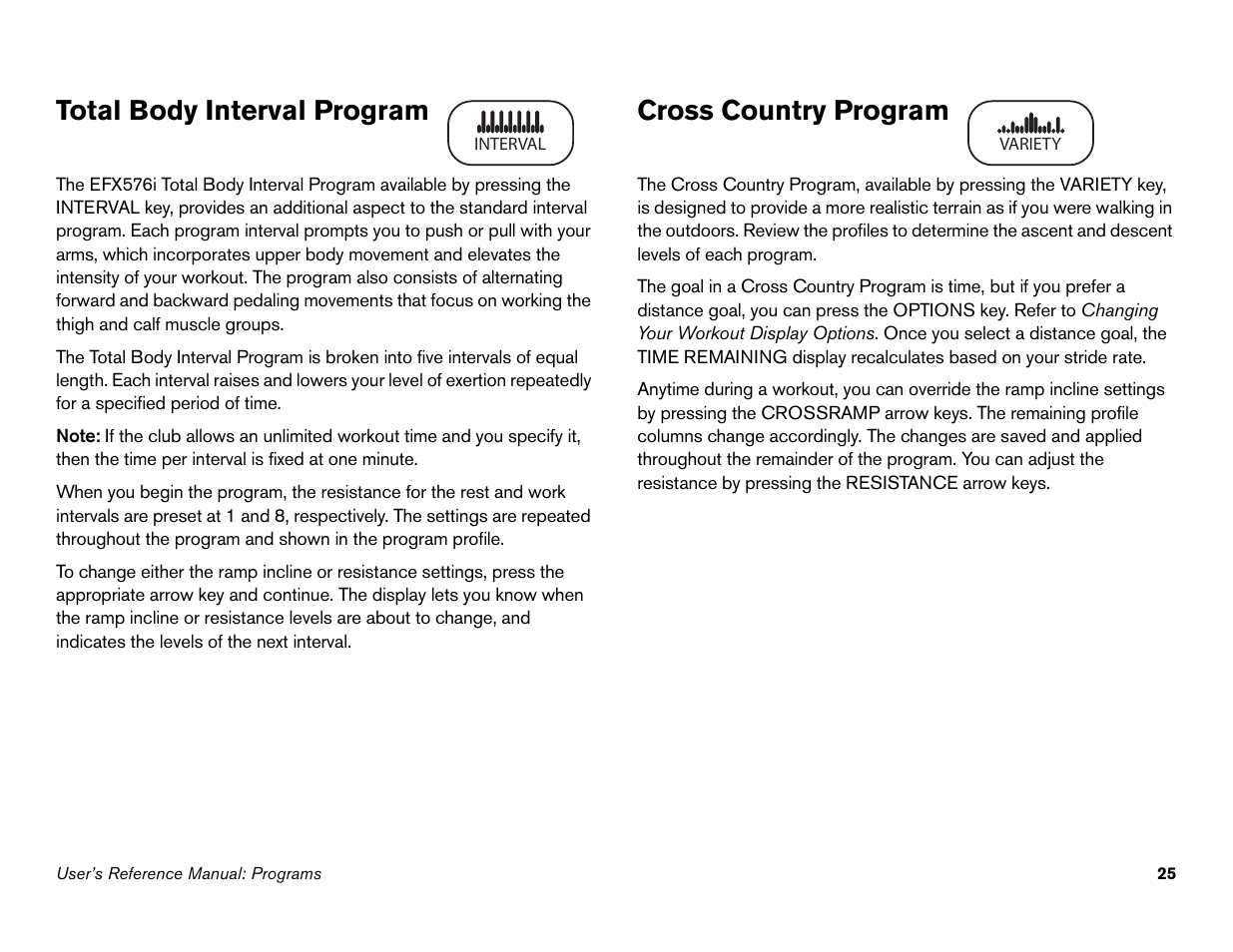 Total body interval program, Cross country program, Total body interval program cross country program | Precor 946i User Manual | Page 74 / 101