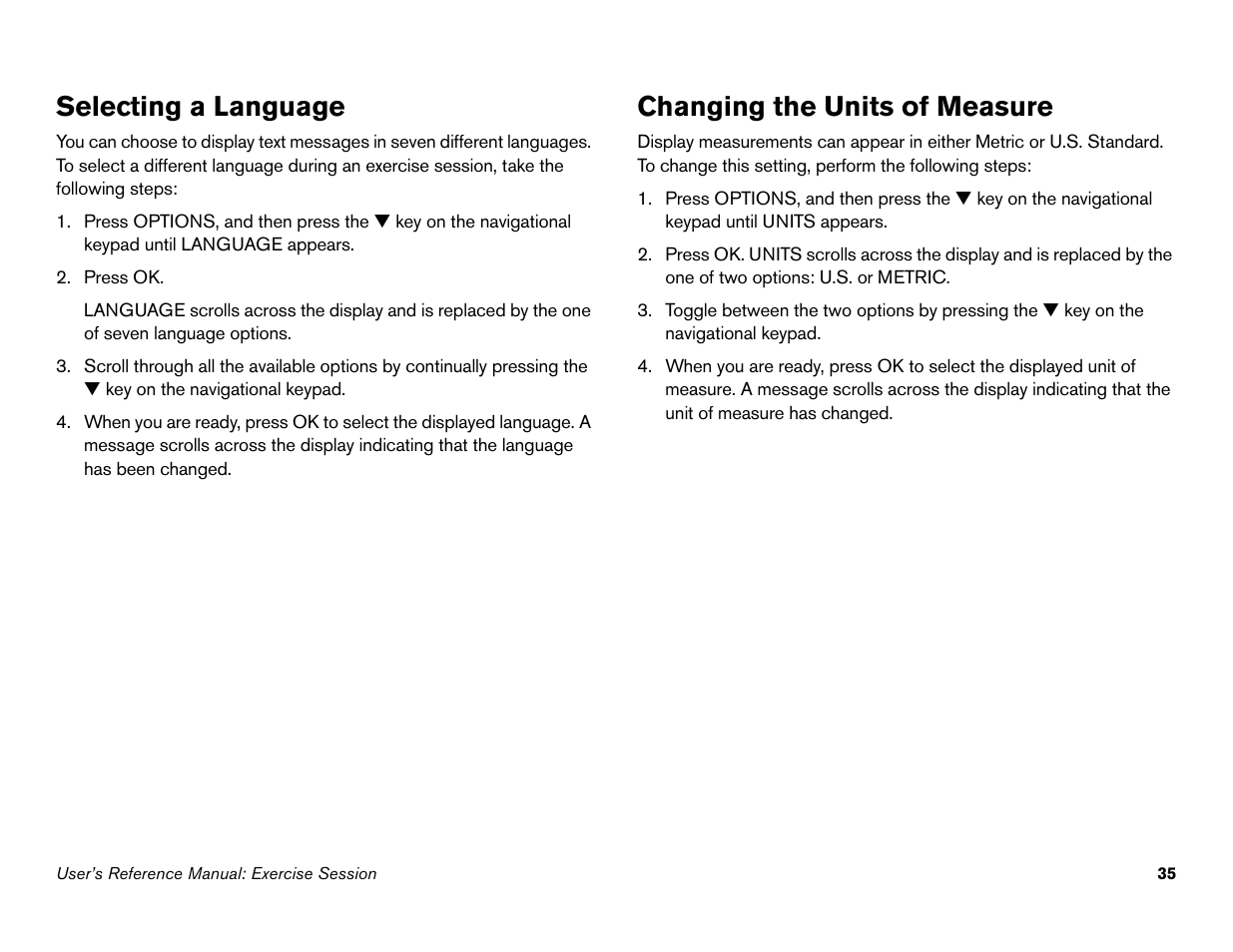 Selecting a language, Changing the units of measure, Selecting a language changing the units of measure | Precor 946i User Manual | Page 84 / 101
