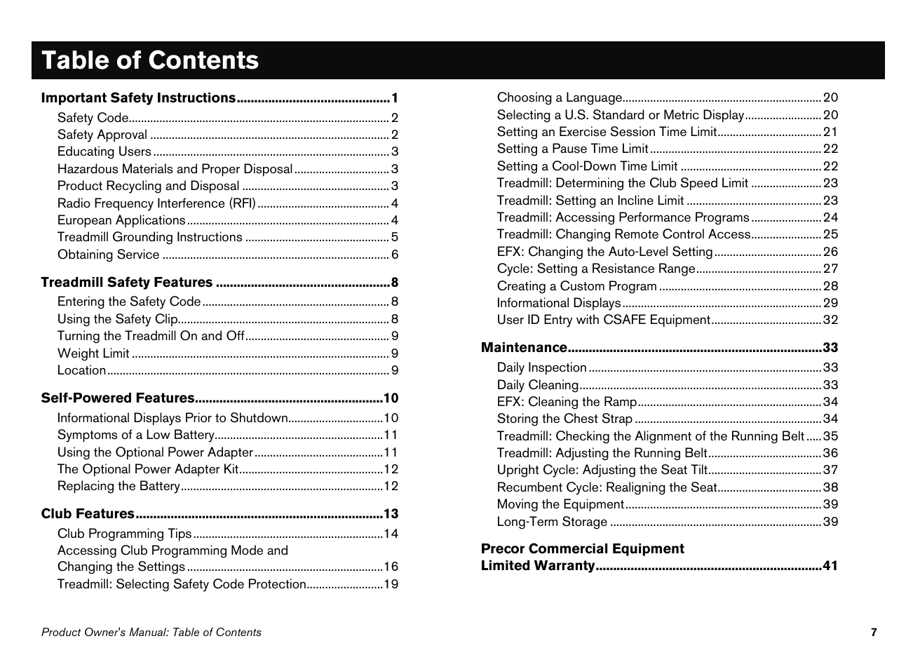 Precor 946i User Manual | Page 9 / 101