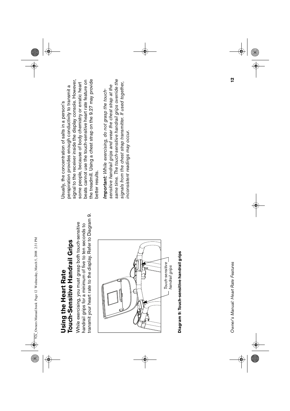 Using the heart, Rate, Touch-sensitive handrail grips | Precor Low Impact 9.23 User Manual | Page 14 / 53