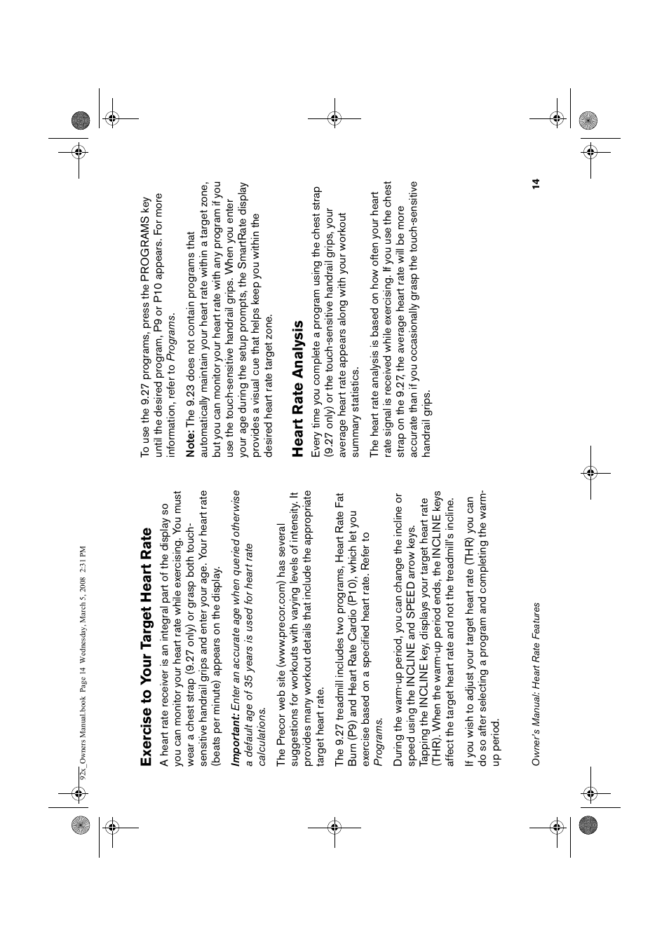 Ercise, To you, R target heart rate | Heart rate analy, Exercise to y o ur t a rget heart rate, Heart rate a n alysis | Precor Low Impact 9.23 User Manual | Page 16 / 53