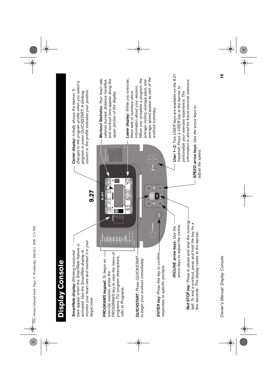 Display console | Precor Low Impact 9.23 User Manual | Page 17 / 53