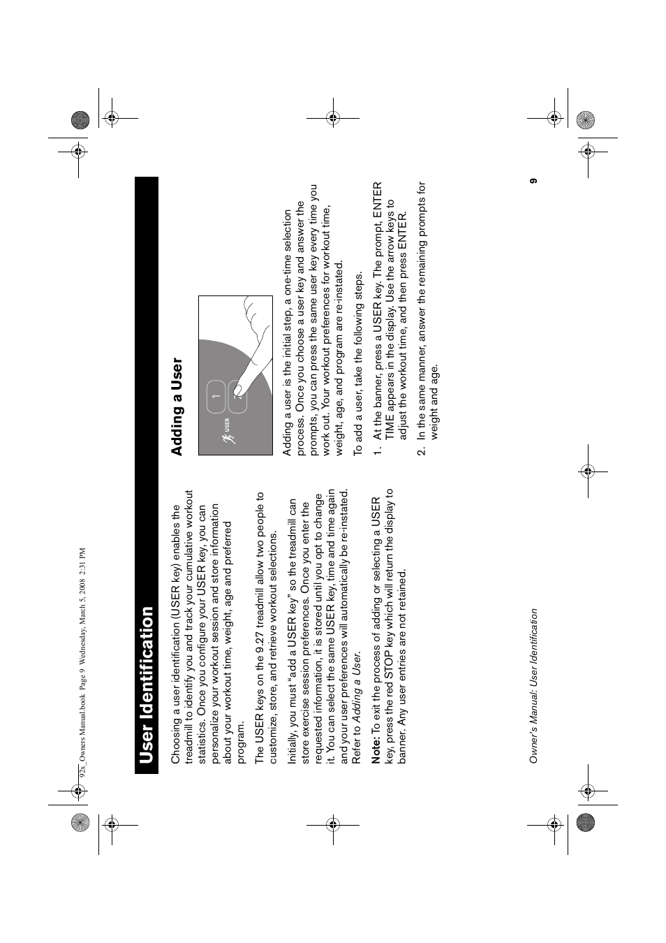 User identi ficati on, Ad ding a user | Precor Low Impact 9.23 User Manual | Page 24 / 53