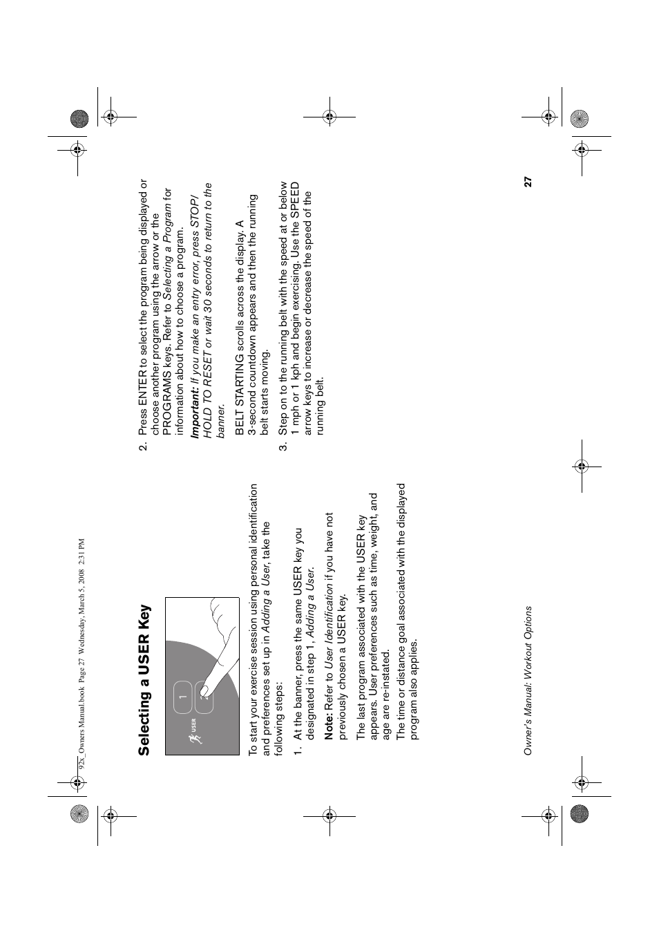 Selecting, A user key, Lecting | Lectin, G a u | Precor Low Impact 9.23 User Manual | Page 29 / 53