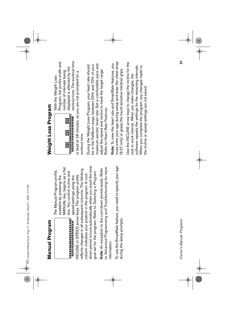 Manual program, Weight loss program, Manual p rogram | We ight loss p rogram | Precor Low Impact 9.23 User Manual | Page 33 / 53