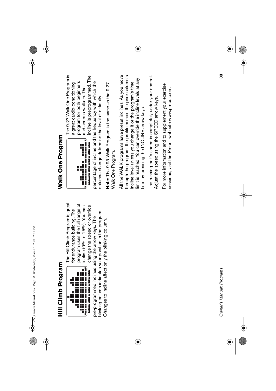 Limb, Program, Walk one | Hill climb p rogram, Wa lk one p rogram | Precor Low Impact 9.23 User Manual | Page 35 / 53