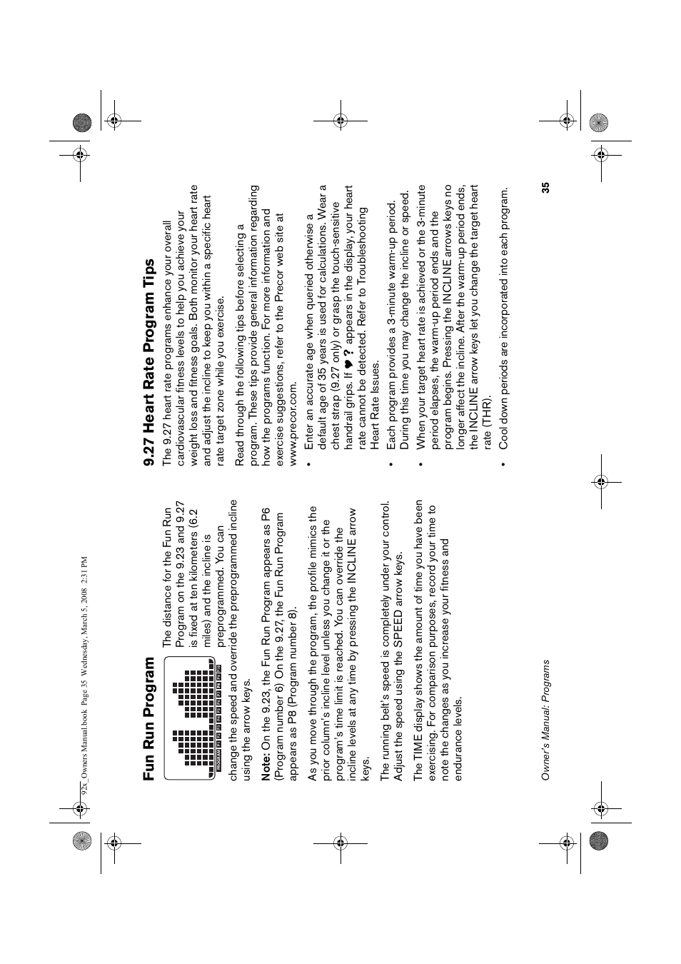 Fun run, Program, Heart rate program ti | Fu n run p rogram, 2 7 heart rate p rogram t ips | Precor Low Impact 9.23 User Manual | Page 37 / 53