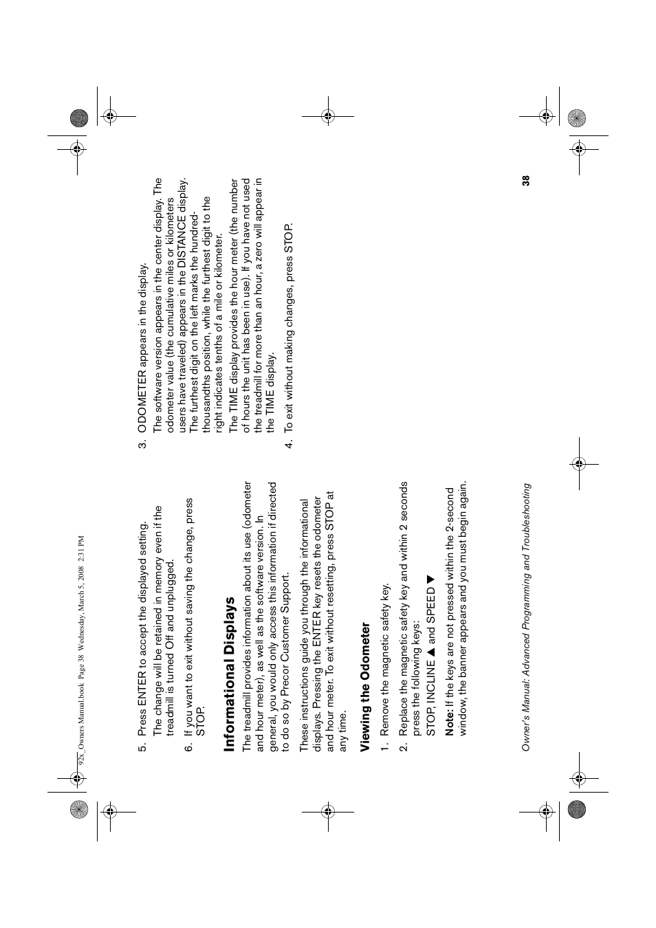 Informational display, Informational displays | Precor Low Impact 9.23 User Manual | Page 40 / 53