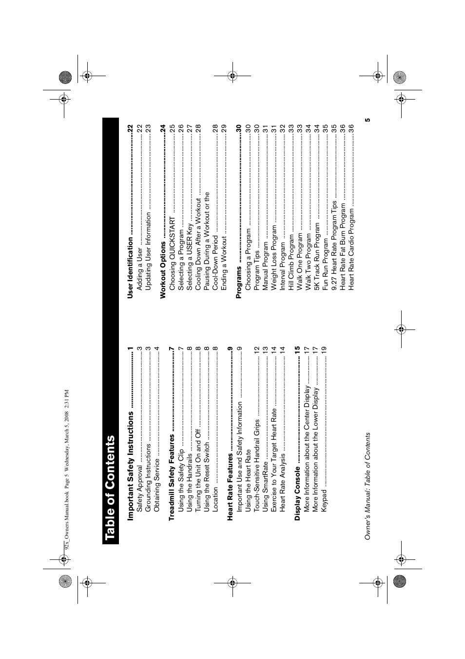 Ta ble of contents | Precor Low Impact 9.23 User Manual | Page 7 / 53