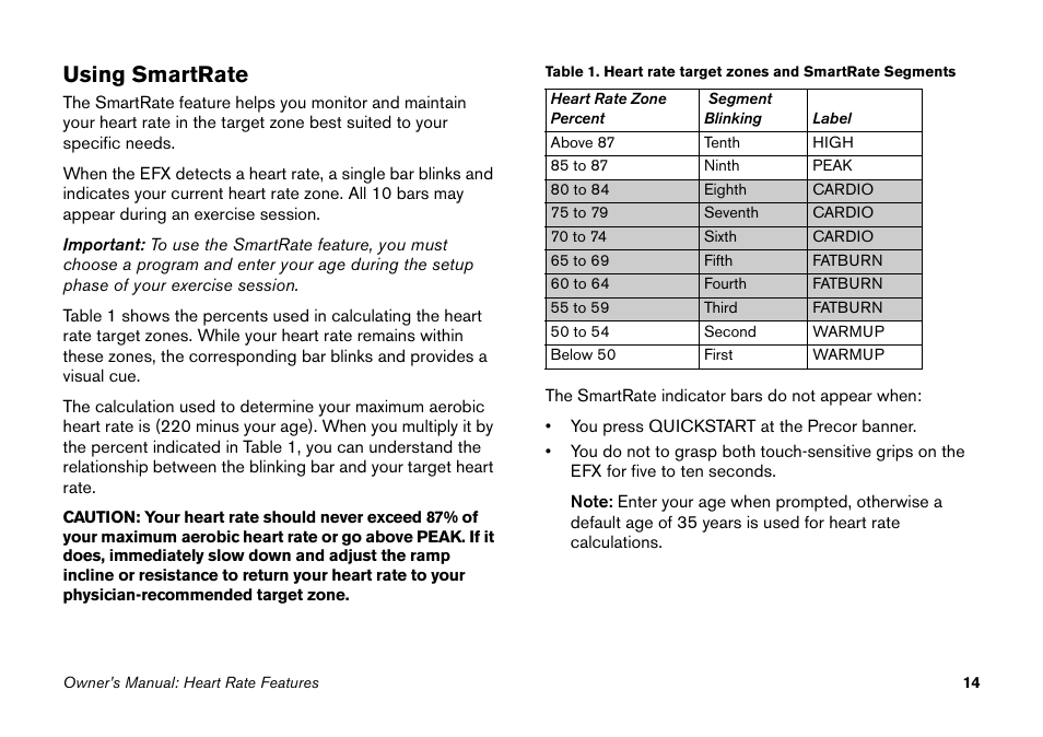 Using smartrate | Precor Elliptical Fitness Crosstrainer EFX User Manual | Page 30 / 58