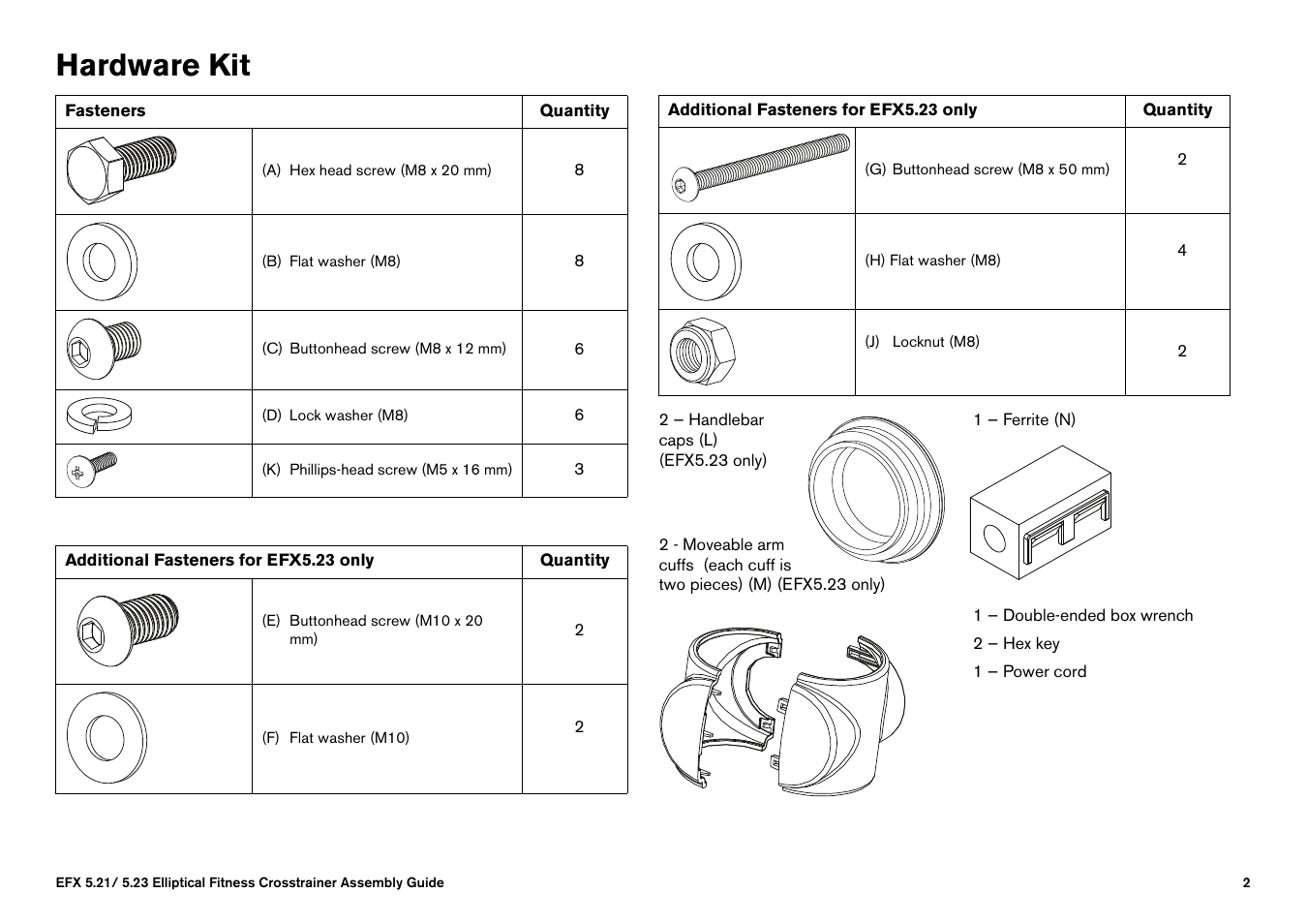 Hardware kit | Precor Elliptical Fitness Crosstrainer EFX User Manual | Page 4 / 58