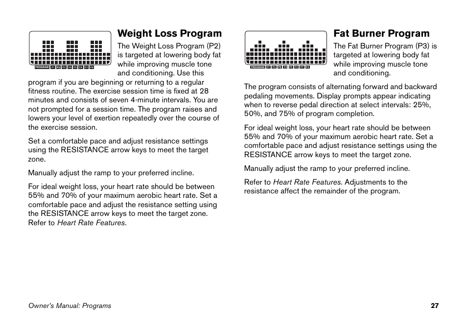 Weight loss program, Fat burner program, Weight loss program fat burner program | Precor Elliptical Fitness Crosstrainer EFX User Manual | Page 43 / 58