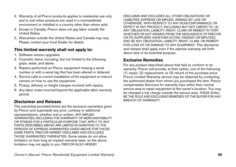 Precor Elliptical Fitness Crosstrainer EFX User Manual | Page 55 / 58