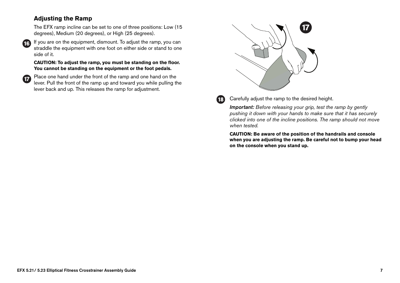 Adjusting the ramp | Precor Elliptical Fitness Crosstrainer EFX User Manual | Page 9 / 58
