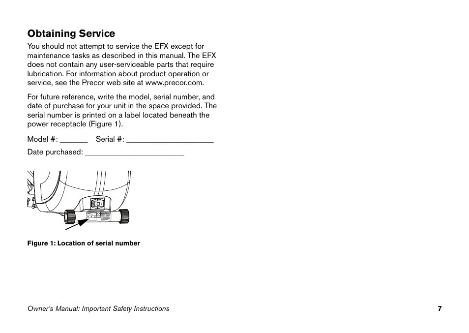 Obtaining service | Precor EFX 5.25 User Manual | Page 23 / 64