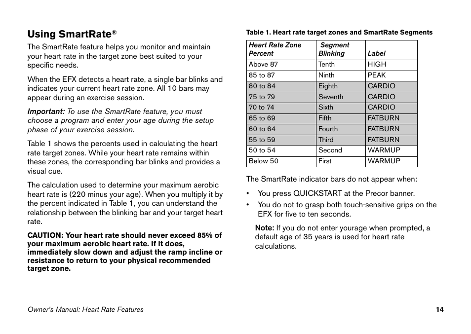 Using smartrate | Precor EFX 5.25 User Manual | Page 30 / 64