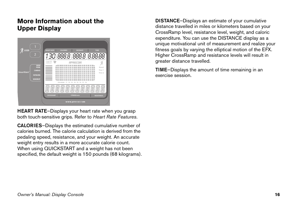 More information about the upper display | Precor EFX 5.25 User Manual | Page 32 / 64