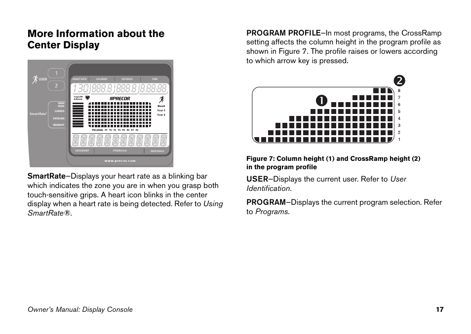 More information about the center display | Precor EFX 5.25 User Manual | Page 33 / 64
