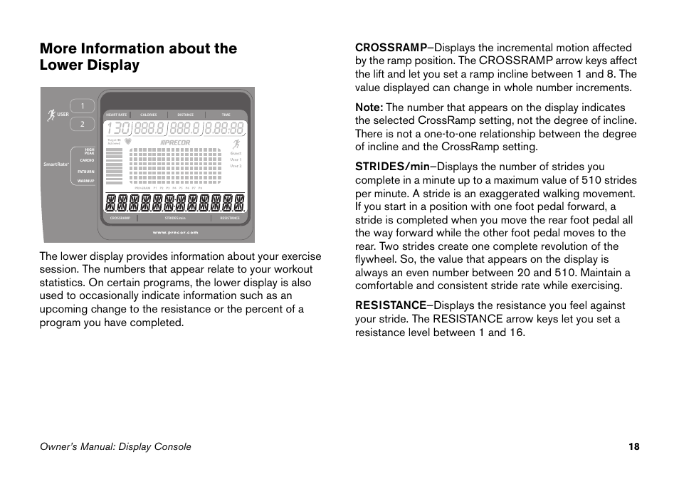 More information about the lower display | Precor EFX 5.25 User Manual | Page 34 / 64