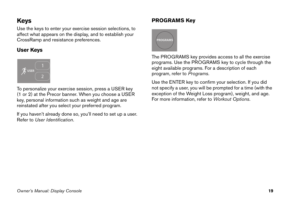 Keys | Precor EFX 5.25 User Manual | Page 35 / 64